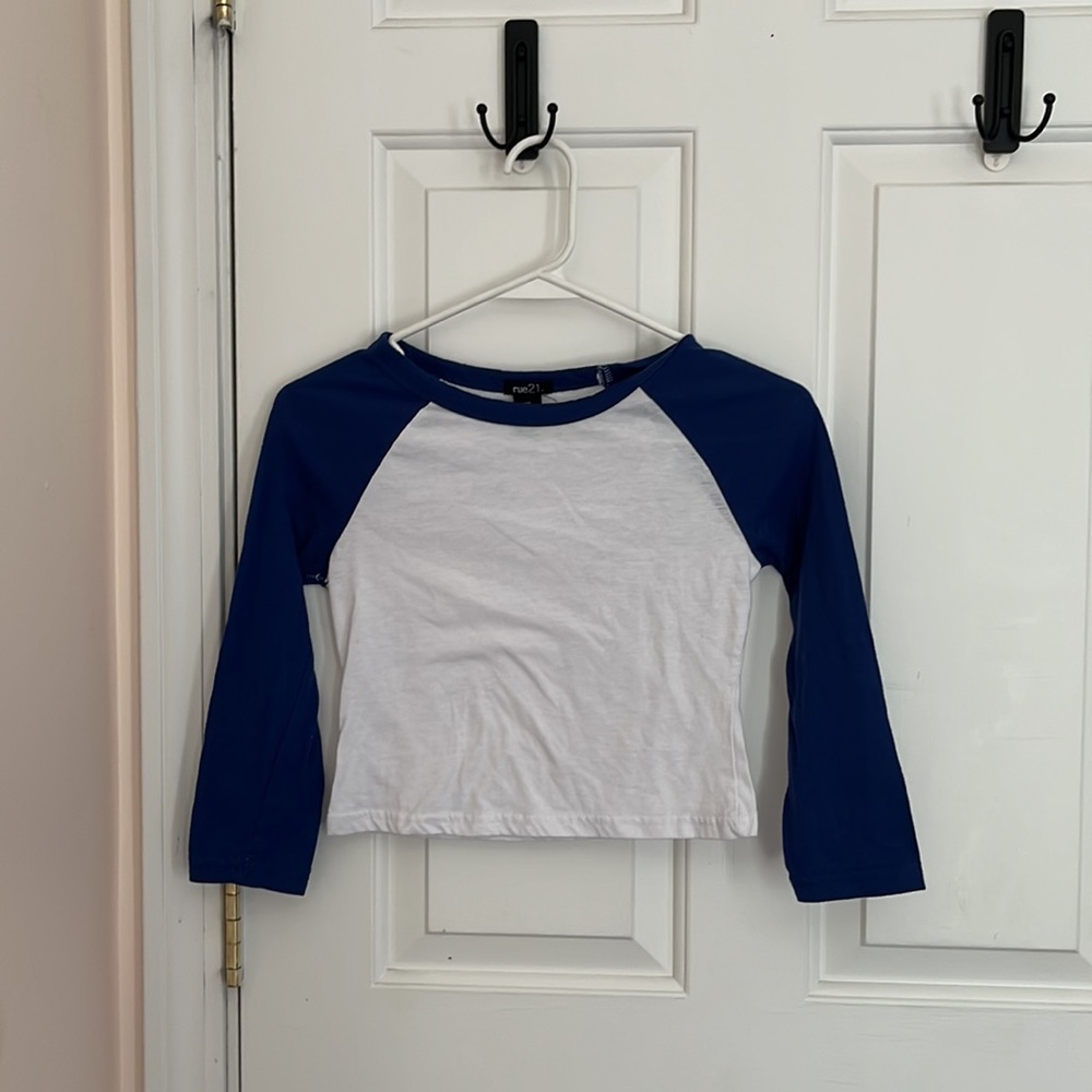 white and blue crop top